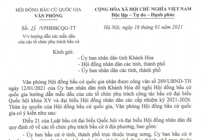 HƯỚNG DẪN CÁC MẪU DẤU CỦA CÁC TỔ CHỨC BẦU CỬ