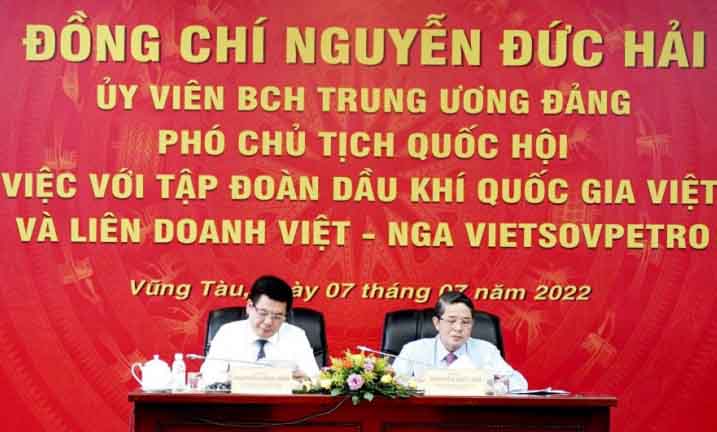 PHÓ CHỦ TỊCH QUỐC HỘI NGUYỄN ĐỨC HẢI LÀM VIỆC VỚI TẬP ĐOÀN DẦU KHÍ QUỐC GIA, LIÊN DOANH DẦU KHÍ VIỆT - NGA VỀ DỰ ÁN LUẬT DẦU KHÍ (SỬA ĐỔI)