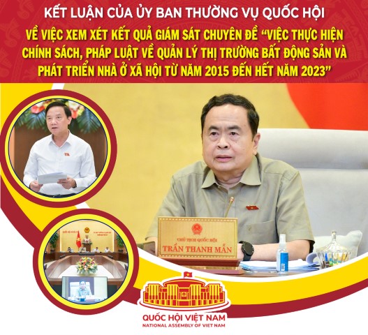 Kết luận của UBTVQH về việc xem xét kết quả giám sát chuyên đề “Việc thực hiện chính sách, pháp luật về quản lý thị trường bất động sản và phát triển nhà ở xã hội từ năm 2015 đến hết năm 2023”