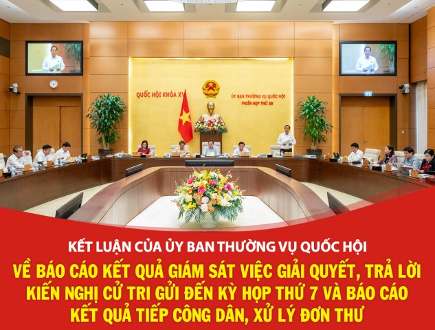 Kết luận của UBTVQH về Báo cáo kết quả giám sát việc giải quyết, trả lời kiến nghị cử tri gửi đến Kỳ họp thứ 7 và Báo cáo kết quả tiếp công dân, xử lý đơn thư