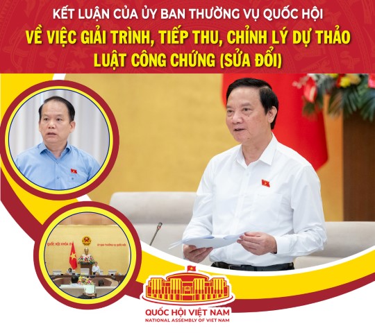 KẾT LUẬN CỦA ỦY BAN THƯỜNG VỤ QUỐC HỘI VỀ VIỆC GIẢI TRÌNH, TIẾP THU, CHỈNH LÝ DỰ THẢO LUẬT CÔNG CHỨNG (SỬA ĐỔI)