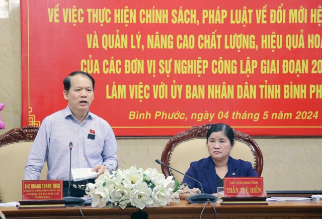 ĐOÀN GIÁM SÁT CỦA ỦY BAN THƯỜNG VỤ QUỐC HỘI LÀM VIỆC VỚI UBND TỈNH BÌNH PHƯỚC