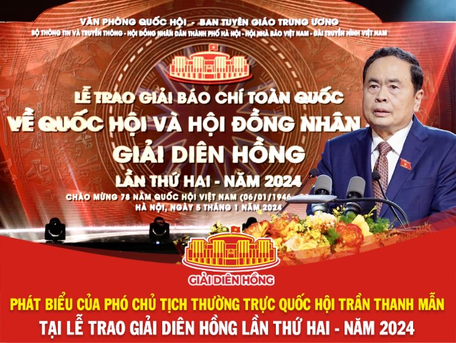 PHÁT BIỂU CỦA PHÓ CHỦ TỊCH THƯỜNG TRỰC QUỐC HỘI TRẦN THANH MẪN TẠI LỄ TRAO GIẢI DIÊN HỒNG LẦN THỨ HAI - NĂM 2024