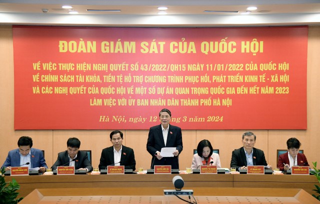 ĐOÀN GIÁM SÁT CỦA QUỐC HỘI VỀ THỰC HIỆN NGHỊ QUYẾT SỐ 43 LÀM VIỆC VỚI UBND THÀNH PHỐ HÀ NỘI