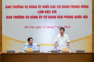 BAN THƯỜNG VỤ ĐẢNG ỦY KHỐI CÁC CƠ QUAN TRUNG ƯƠNG LÀM VIỆC VỚI BAN THƯỜNG VỤ ĐẢNG ỦY CƠ QUAN VĂN PHÒNG QUỐC HỘI